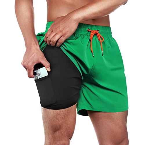 Image of BRISIRA Mens Swim Trunks Swim Shorts Quick Dry 5 inch Inseam Beach Shorts with Compression Liner and Zipper Pocket