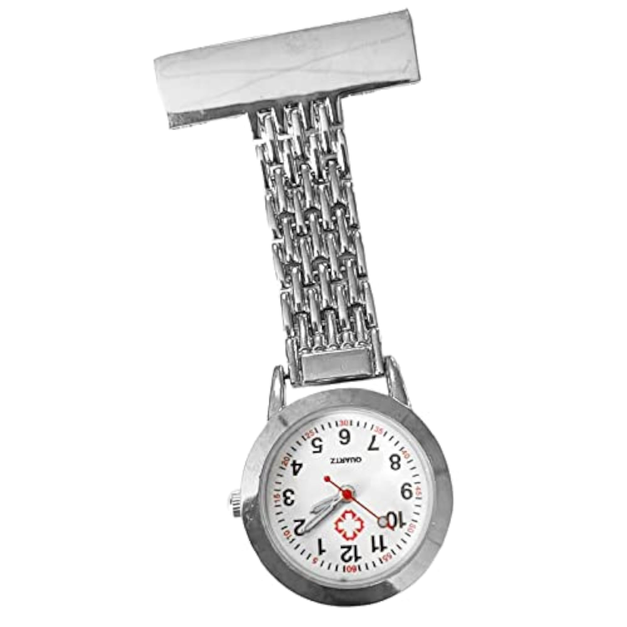 Nurse Luminous Brooch Clip-On Quartz Fob Watch, Silver