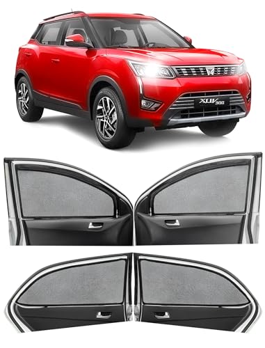 Image of Autofact Magnetic Car Sunshades Compatible with Mahindra XUV 300 (Set of 4) - Easy Installation, UV Protection, Keeps Car Cool (Front 2 with Zippers for Easy Access, Rear 2 Without Zippers)