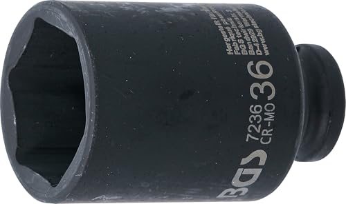 Llaves de vaso impacto hexagonal, largo | entrada 12,5 mm (1/2') | 36 mm