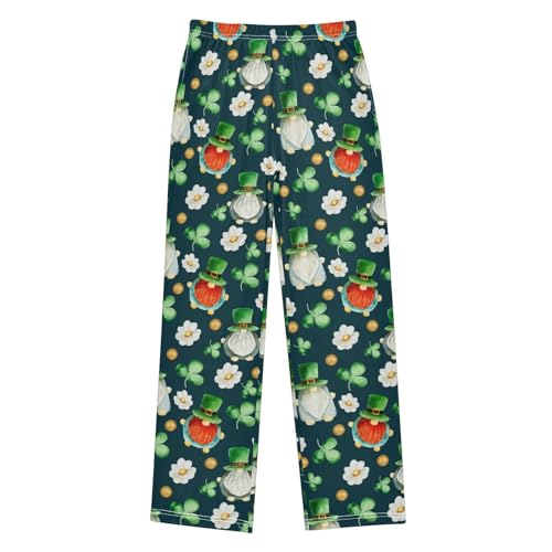Gnome Shamrock Flowers Boys Long Pants Soft Trousers Elastic Waist Kids Lounge Bottoms with Pockets S-XL