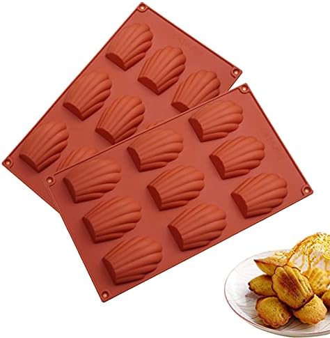 HYCSC 9 Cavity Madeleine Pan, 2Pcs Nonstick Silicone Madeleine Molds, Shell Shape Baking Cake Mold Pan(Brick red)