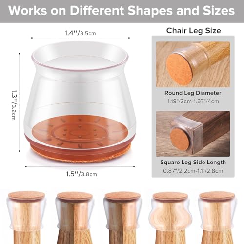 Image of 24 PCS Silicone Chair Leg Floor Protectors, Premium Felt Furniture Pads for Hardwood Floors, Furniture Sliders for Chair Leg Stool Leg Protectors Cap for Avoid Noise and Scratches (Clear, Large)