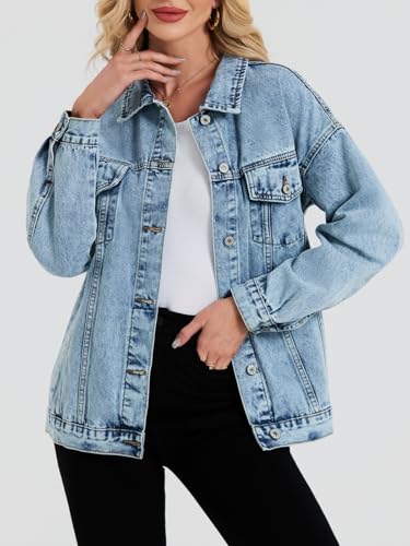 LifeShe Oversized Denim Jacket Women Boyfriend Jean Jacket Trendy Loose Shacket Fall Trucker Coats4