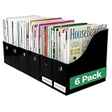 Evelots Magazine File Holder - Set of 6 Black - Office Desk Organizer - Sturdy Cardboard - New Upgraded Double Front Panel for More Stability - Full 4 Inch Wide - Easy Assemble
