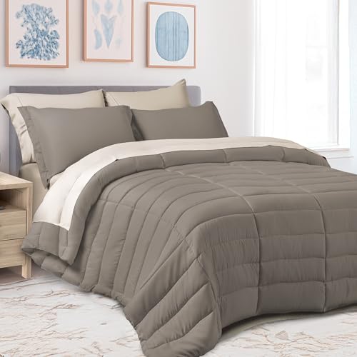 La Mejor Lista de Juegos de sábanas y fundas de almohada los mejores 5. 42 Dreamlab Set Edredón Acolchado con Fundas de Almohadas y Juego de Sábanas. Juego de Cama Completo para Cualquier Temporada. Hipoalergénico. Tamaño Matrimonial, Arena y Beige
