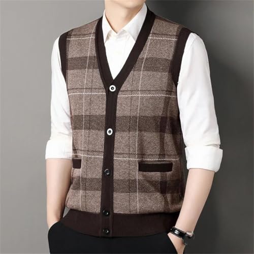 Mens Knit Sweater Vest Trendy Cardigan Vest Plaid Waistcoat Casual Sleeveless Top2