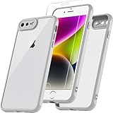 Hensinple for iPhone 8 Plus/iPhone 7 Plus Case with Tempered Glass Screen Protector, Protection Protective Shockproof Translucent Matte Back Cover Phone Case for iPhone 8 Plus/iPhone 7 Plus(Gray)