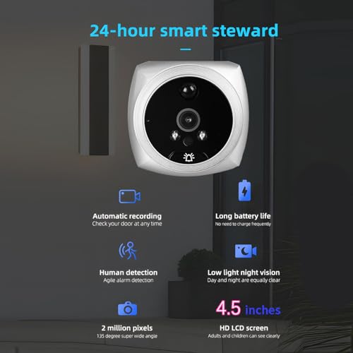 Visor De Porta Inteligente, Campainha De Vídeo Com Tela De 4.5 Polegadas, 2mp, Campainha Inteligente