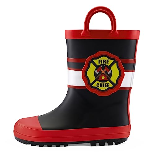 Image of mysoft Kids Rain Boots for Girls Boys Toddler Waterproof Rubber Cute Printed with Easy-On Handles