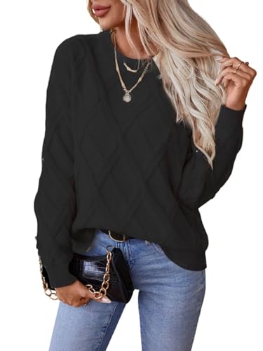 Image of Xuan2Xuan3 Fall Oversized Cable Knit Sweater for Women 2024 Crewneck Long Sleeve Loose Vintage Pullover Winter Tops Jumper