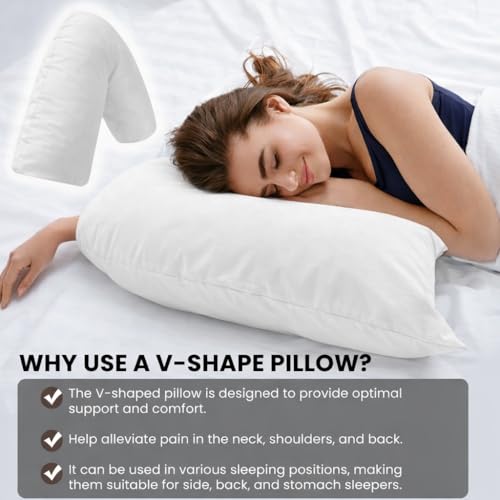 ARLINENS V Pillow With Pillowcase - Orthopedic V Pillow, Hollow Fiber V Pillow For Neck, Back, Pregnancy & Nursing Support Pillow-with polycotton pillowcase Standard Size 74 x 34cm (Grey) - 8