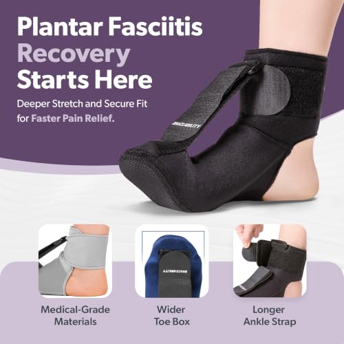 Image of BraceAbility Plantar Fasciitis Night Splint Sock - Plantar Fascia Boot for Sleeping, Achilles Tendonitis Relief, Foot Drop, Heel Pain - Planter Facetious Brace for Women and Men - Gray (S)