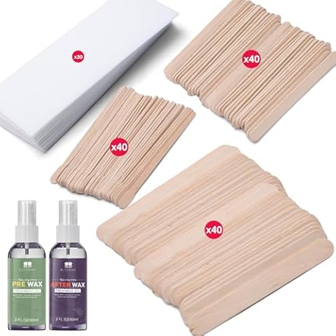 BLITZWAX 120pcs Wooden Waxing Sticks Kit for Hard Wax Hair Removal Eyebrow Large Small Wax Applicator for Lip, Brow, Face and Body Waxing, Wax Oils with 30 Wax Paper Kit - Ideal for Women Wax at-Home Cover