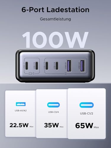 UGREEN 100W USB C Ladegerät 6-Port, 65W Desktop Ladestation, Laptop Charger – Ansicht 2