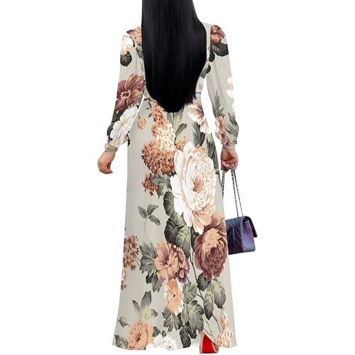 Image of Women Plus Size Long Sleeve V Neck Maxi Dress with Belt | Soft fabric relaxed fit three quarter sleeve v neck with pockets for party and daily wear