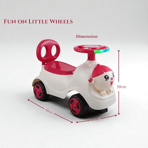 Image of kidsROAR Push Ride On Car for Kids 1-5 Years | Baby Push Car with Music, 3D Lights & Backrest | Premium Ride On Toy Supports Up to 35kg (Cartoon, RED)