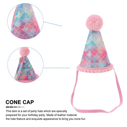 NUOBESTY 2 peças de chapéus de princesa brilhante com glitter e pompons para crianças Feliz aniversá