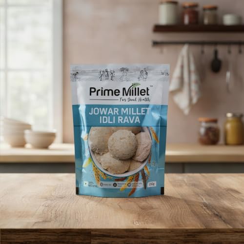 Image of Prime Millet For Good Health Organic Jowar Idli Rava | Premium Sorghum Millet Idli Mix | High Fiber Superfood | Gluten Free Healthy Breakfast Ingredient | Supports Healthy Digestion | Natural Unpolished Jowar Rava | Ancient Grain Nutrition (250g)