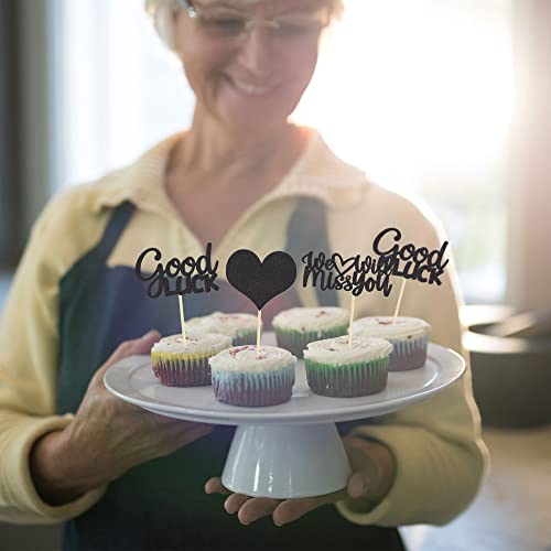 Gyufise 36Pcs Black Glitter We Will Miss You Cupcake Toppers With Love Glitter Good Luck Cupcake Picks Going Away Farewell Retirement Theme Party Cake Decorations Supplies #TOP11