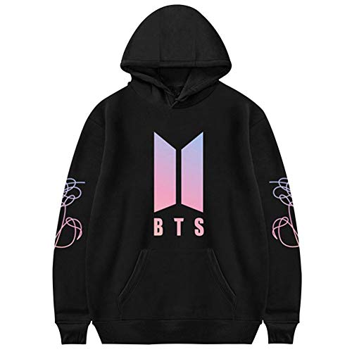 BTS Hoodie Sweatshirts Pullover Damen Streetwear Kapuzenpullover Leichte Hoody Pull-Over für Damen Frühjahr Herbst Tops Bluse Schwarz M Cover