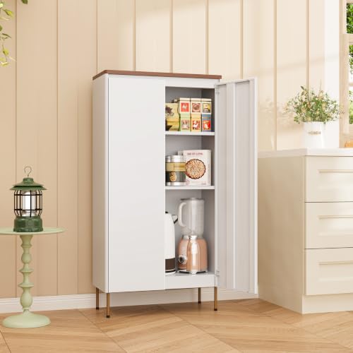 Image of 47.5 inch Metal Accent Storage Cabinet with Doors & Adjustable Shelves
