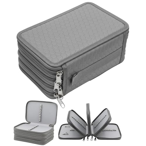 Estojo Escolar Box, Grande, com 3 Divisórias e 72 Elásticos, Feminino, Masculino, Zíper e Tecido Resistentes, com Alça, Qualidade Premium (Cinza)