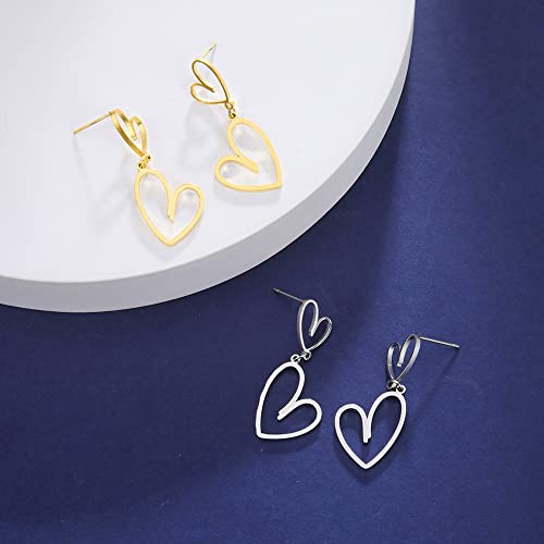 Hollow Asymmetrical Love Earrings Heart Ring Love Layered Earrings Stainless Steel Earrings Cute Girl Jewellery Gift For Girlfriend Women (Silver) #TOP2