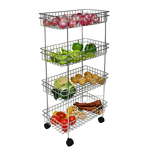 Image of 4 Layer Steel Trolley for Kitchen Storage | Space Saving Multipurpose Organizer Rack with Wheels | Movable Stand for Vegetables, Fruits, Spice Jars & Pantry