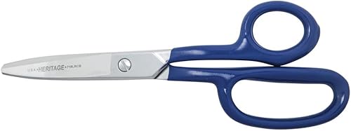 Klein Tools G718LRCB Tijeras, fabricadas en Estados Unidos, tijeras de alfombra resistentes con anillo grande, asas curvas y puntas romas para