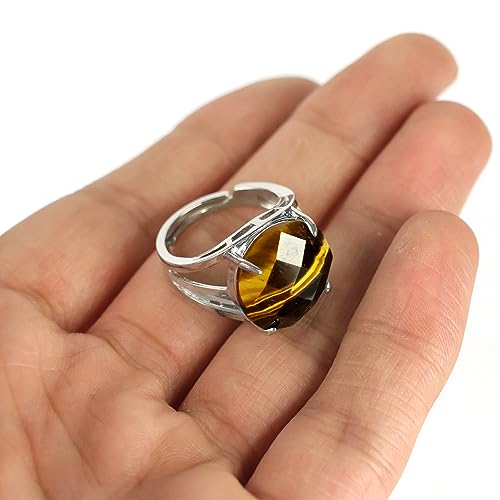Image of Reiki Crystal Products Adjustable Rings, Round Cutting, Amethyst, Black Tourmaline, Goldstone brown, Green Jade, Lapis Lazuli, Opalite, Red Jasper, Rose Quartz, Tiger eye, Gemstone Ring