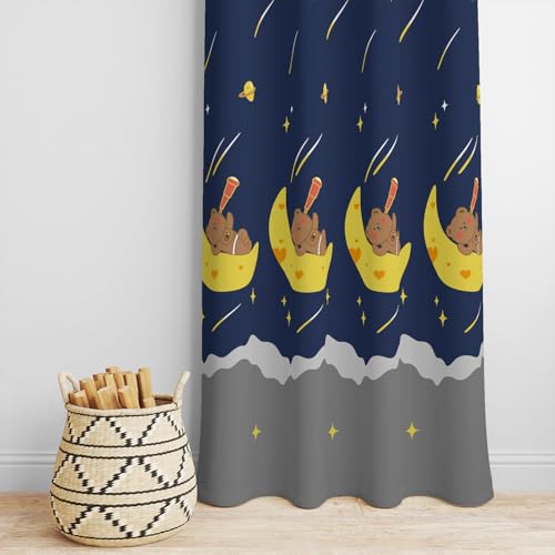 DECOMIZER Super Soft Brushed Microfiber Cotton Door Curtains,48X84(Inches) 7 Feet,Living Room,Grommet Curtain Panel,Pack of 2 Panel Door Curtains, Teddy Moon