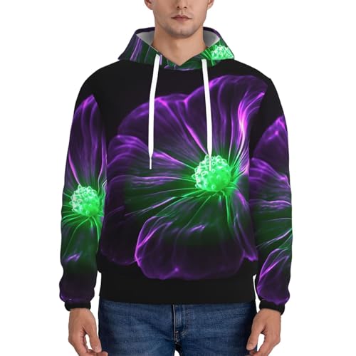 Men's Fleece Pullover Hoodie Long Sleeve Hooded Violet Green Glow Sweatshirt Casual Shirts With Pockets2