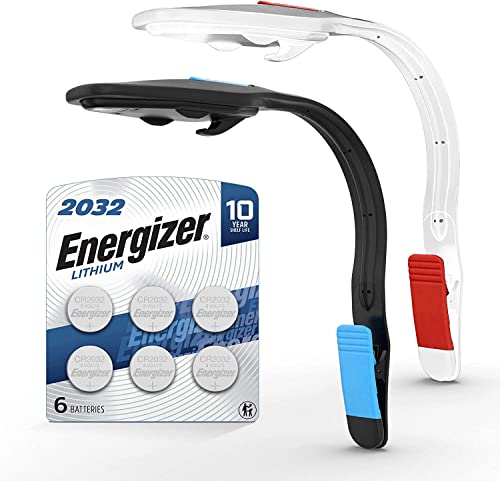 Energizer Clip On Book Light for Reading in Bed, LED Lights for Books, Kindles, 25 Hour Run Time, 2 Pack of Lamps with 100 Hour Supply of Batteries Included