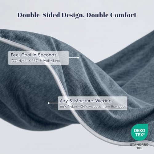Image of PHF Cooling Blanket Queen Size 90 inchx90 inch, Double-Sided Cooling for Hot Sleepers (Q-Max 0.46+), Lightweight Breathable Summer Blanket for Night Sweats with Rayon Derived from Bamboo, Navy Blue