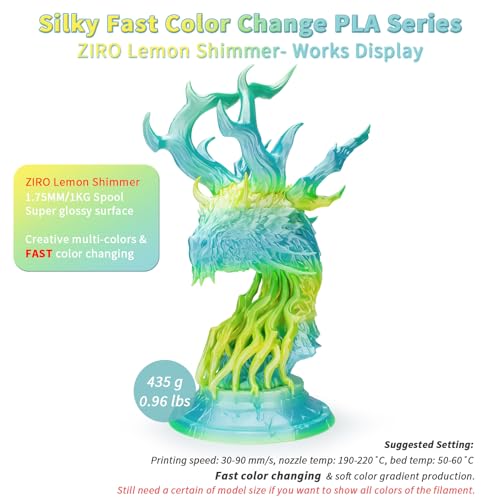 Image of ZIRO Fast Color Change PLA, Shine Multi Color 2.2lbs Filament,Lemon Shimmer