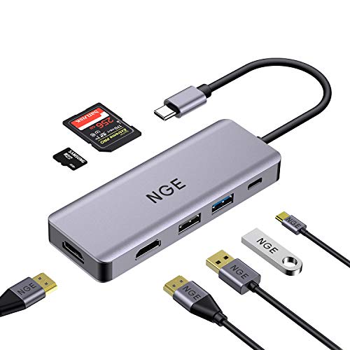 USB C HUB, NGE 7 in 1 Type C Hub to Dual HDMI 4K,100W PD, USB 3.0, USB 2.0, SD/TF Multiport Adapter Dongle Compatible with IPad MacBook Air Pro(Compatible with Thunderbolt 3 )