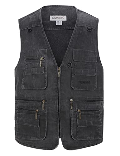 Gihuo Men's Casual Outdoor Leisure Lightweight Pockets Fishing Photo Journalist Denim Vest Plus Size (X-L, Grey) #TOP6