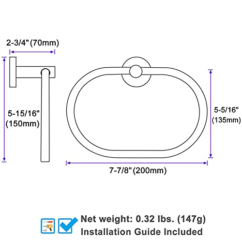 Image of Angle Simple Towel Ring for Bathroom, SUS304 Stainless Steel Swivel Oval Hand Towel Ring Rack for Wall, Brushed Gold