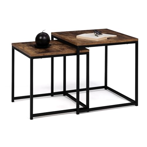 IDMarket – Lot de 2 Tables Basses gigognes Dayton 40/45 Effet Vieilli Design Industriel