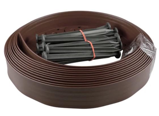 AP Supplies Lawn Garden Edging Border with Ground Stakes/Pegs - provides a clear separation between grass, flower beds, pathways, and other landscape features. (60mm Brown)