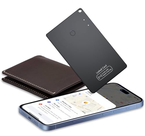 CASCHO Wallet Tracker Card [Apple MFi Certified] Air Tracker Tag, 0.06in Rechargeable Smartcard Work with Apple Find My, Keys Finder and Item Locator for Passport, Bags, Laptop, Black 1 Pack, iOS only