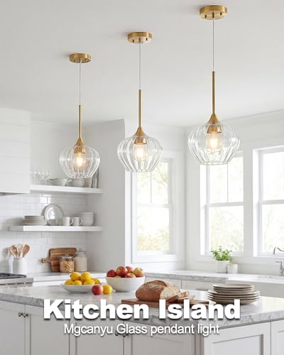Mgcanyu 2-Pack Glass Pendant Lights Kitchen Island, 7\" Modern Gold Pendant Lighting Adjustable Hanging Light Fixtures for Kitchen, Dining Room, Bathroom, Bedroom