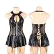 ohyeahlady Lederkleid Damen Sexy Große Größen Wetlook Babydoll Latex Strapsen Dessous Damen Sexy Unterwäsche Curvy Erotisch Catsuit Mollige Frauen Negligee Reizwäsche Cosplay Clubwear Schwarz,XL