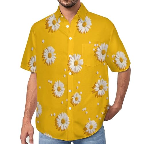 Chemise décontractée à manches courtes pour homme avec imprimé marguerite 3D floral