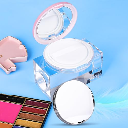 Mabor Leere Puderdose mit Puderquaste Reisepulverbehälter mit Spiegel Schwamm Puff Wiederverwendbare Lose Puderdose Praktische DIY Pulverbox Schwarz Rot