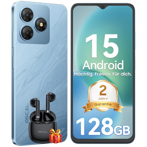 OSCAL Flat 2 Handy Ohne Vertrag, Android 15, 12GB+128GB/2TB TF Handy Günstig, 6.56\'\' HD+ 90Hz Smartphone Ohne Vertrag, 13MP+8MP, 5000mAh, Dual SIM/OTG/GPS/Fingerabdruck/Gemini AI/2 Jahre Garantie