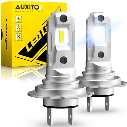 AUXITO 2025 Upgraded H7 LED Light Bulb, 500% Brightness 6500K White, 1:1 Mini Size, CSP LED Chips Fog Lamps Replacement, Play and Plug, Pack of 2