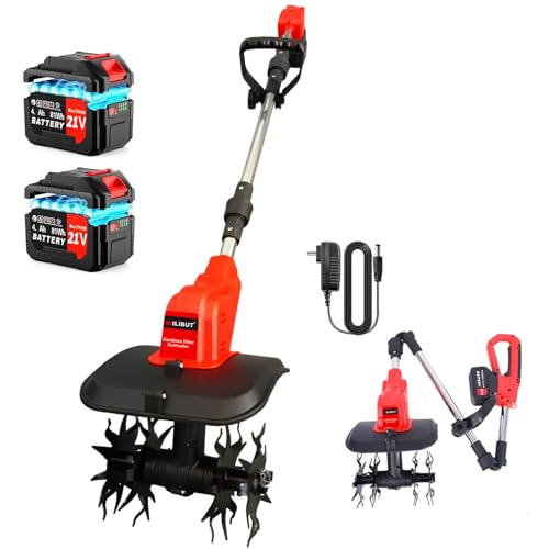 Cordless Tiller Cultivator, 360PRM Electric Garden Tiller, with 2X4.0Ah Batteries & LCD Display, 48 Steel Tines, 9