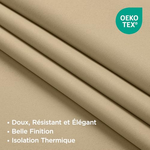 Image of Joydeco Beige Thermal Blackout Curtain, 140 x 225 cm, Anti-Foid and Heat Insulated, Noise Proof, Anti-UV, Hidden Tabs and Rod Pocket for Living Room, Bedroom, Balcony - 2 Pieces